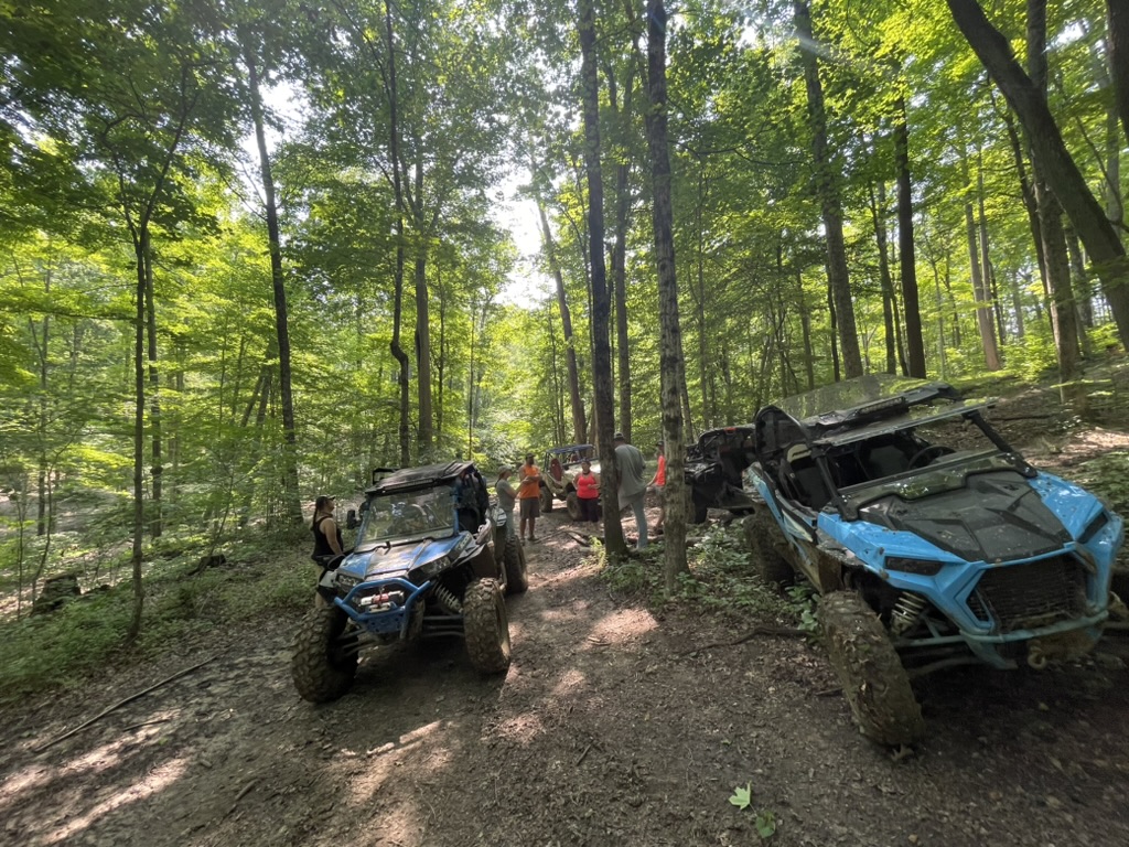 Friends' rigs heading into the mine area