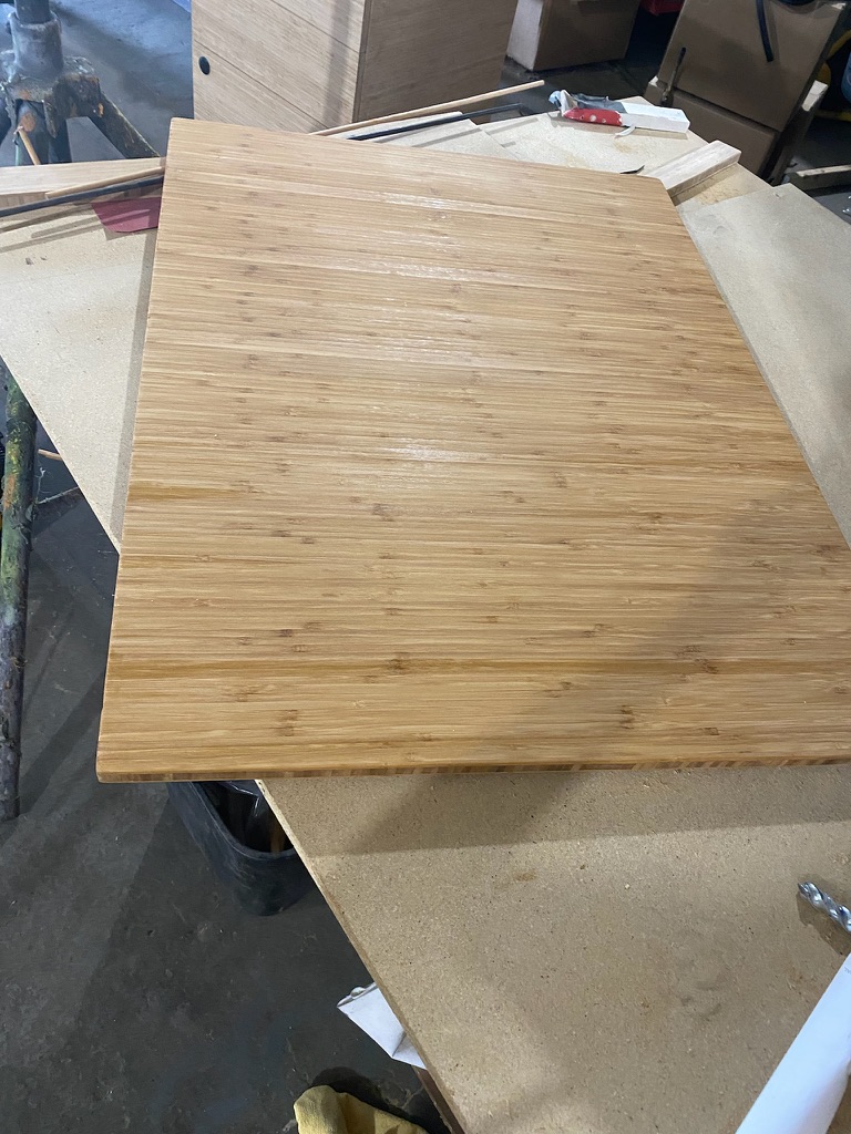 Staining the bamboo cabinets