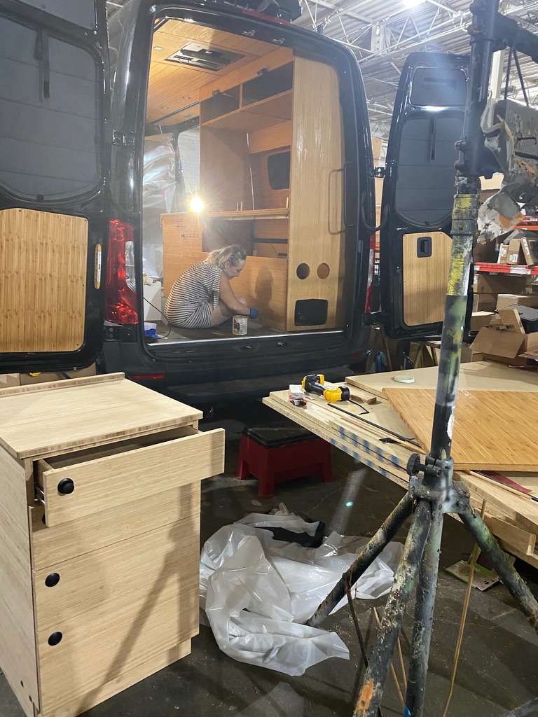 Staining the bamboo cabinets