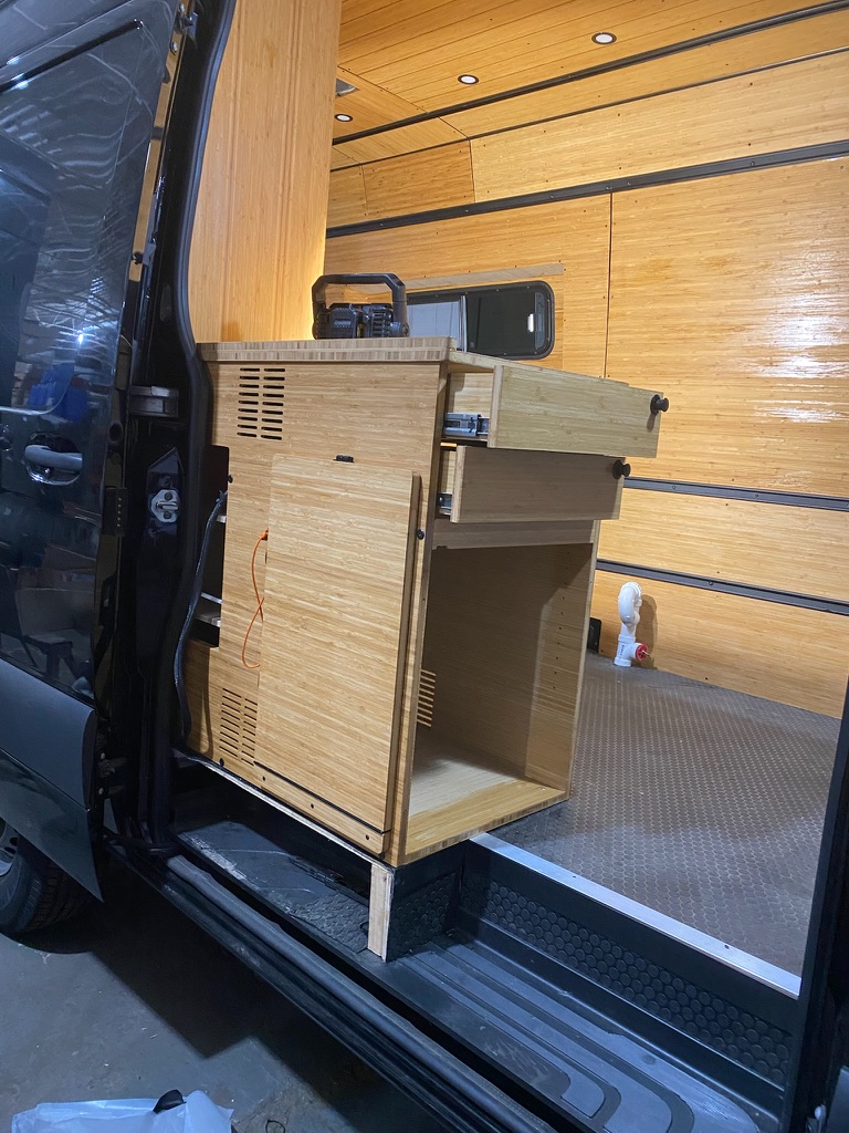 Staining the bamboo cabinets