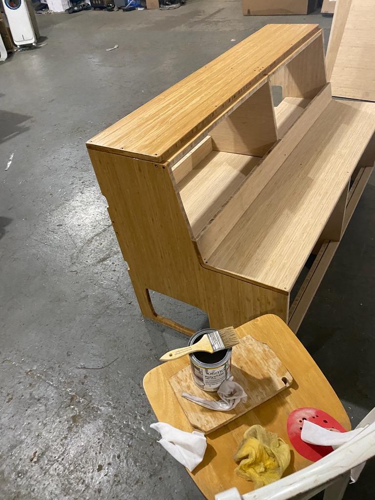 Staining the bamboo cabinets