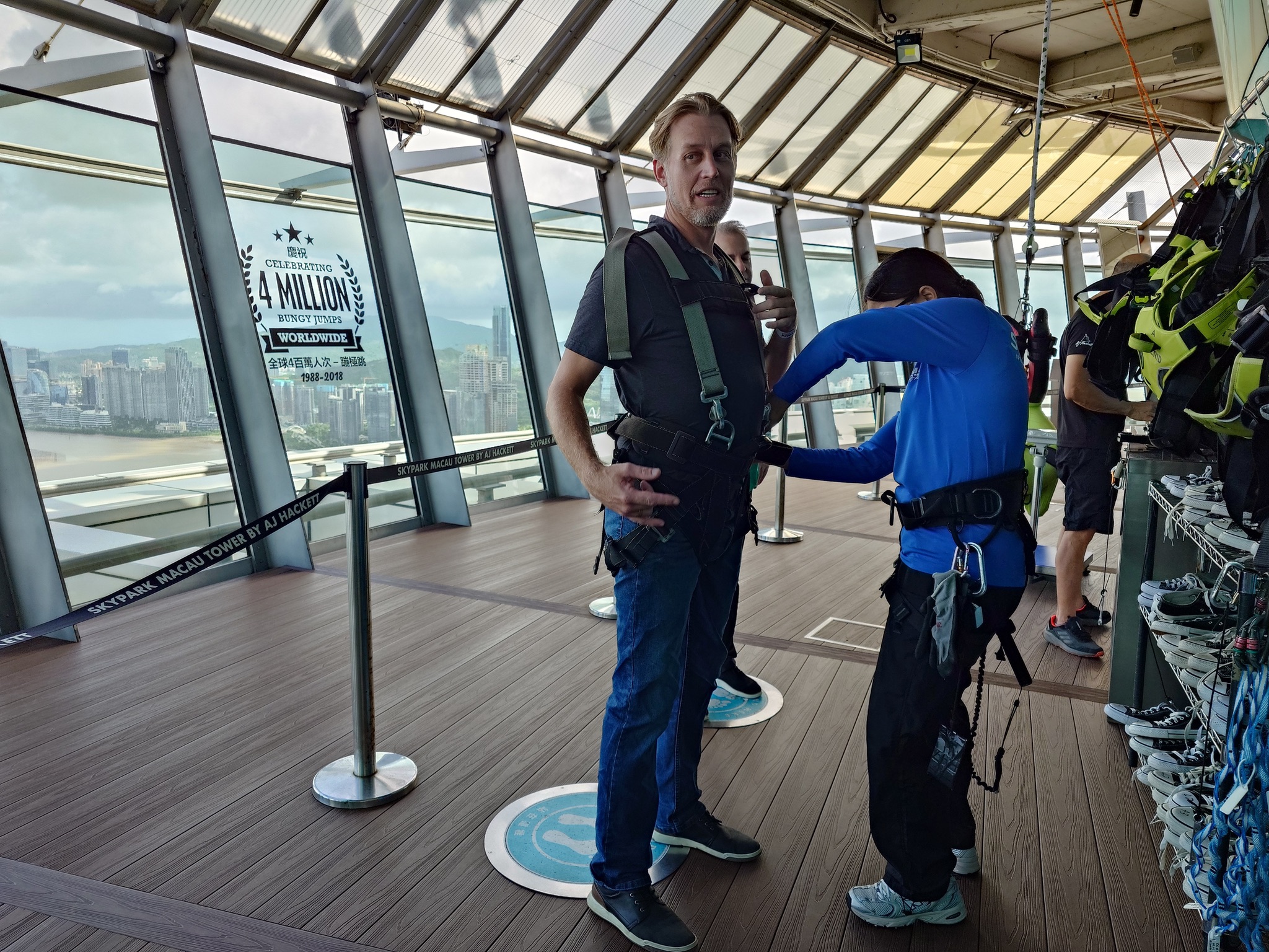 Bungee jumping off the Macau Tower