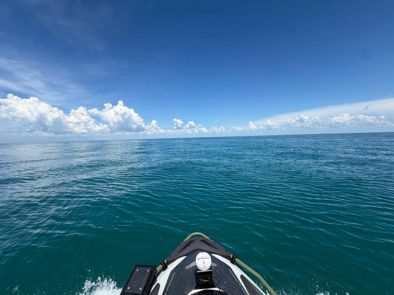 Bow pointed into calm open water